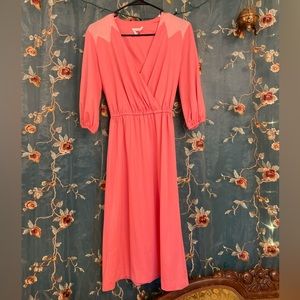 1980’s, Vintage Pink Dress with Banded Waist and A-Line